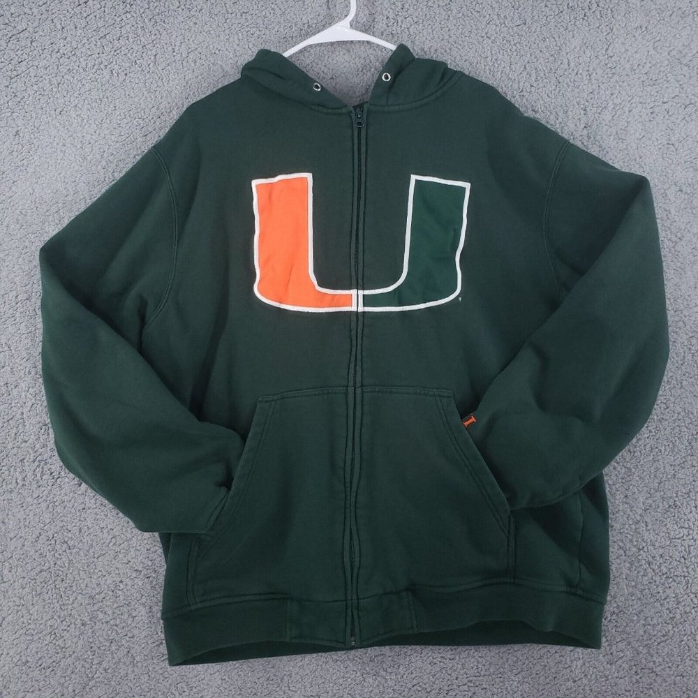 Champion University Of Miami Hoodie Size XL Green Solid Long Sleeve